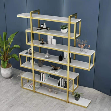 78" Minimalism 6-Tiered Etagere Bookshelf in Gold & White-Bookcases & Bookshelves,Furniture,Office Furniture